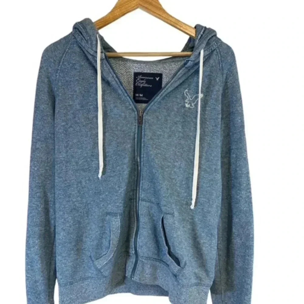American Eagle AEO Blue Hooded Sweatshirt Hoodie Size Medium Full Zip Y2K